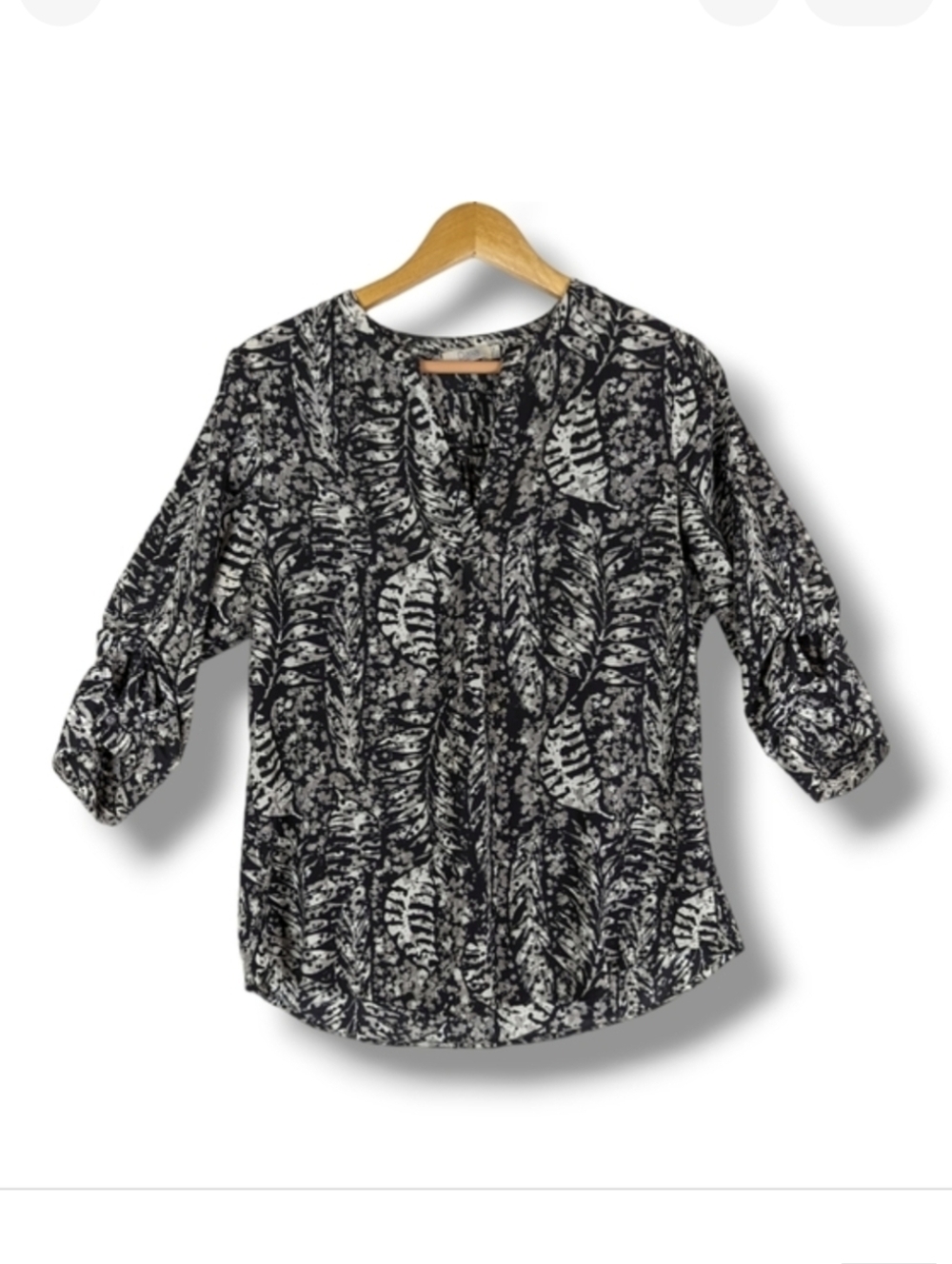 Dalia Blouse Top Medium Black Cream Roll Tab Sleeves